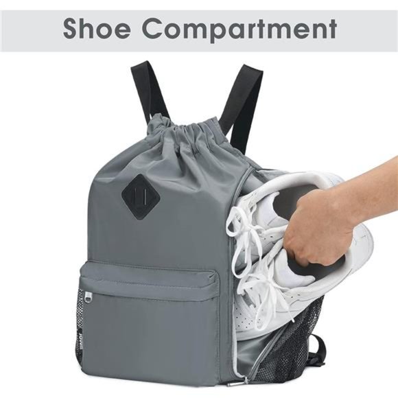 Drawstring Backpack Sports Gym Bag with Shoes Compartment Water-Resistant String - Picture 4 of 6